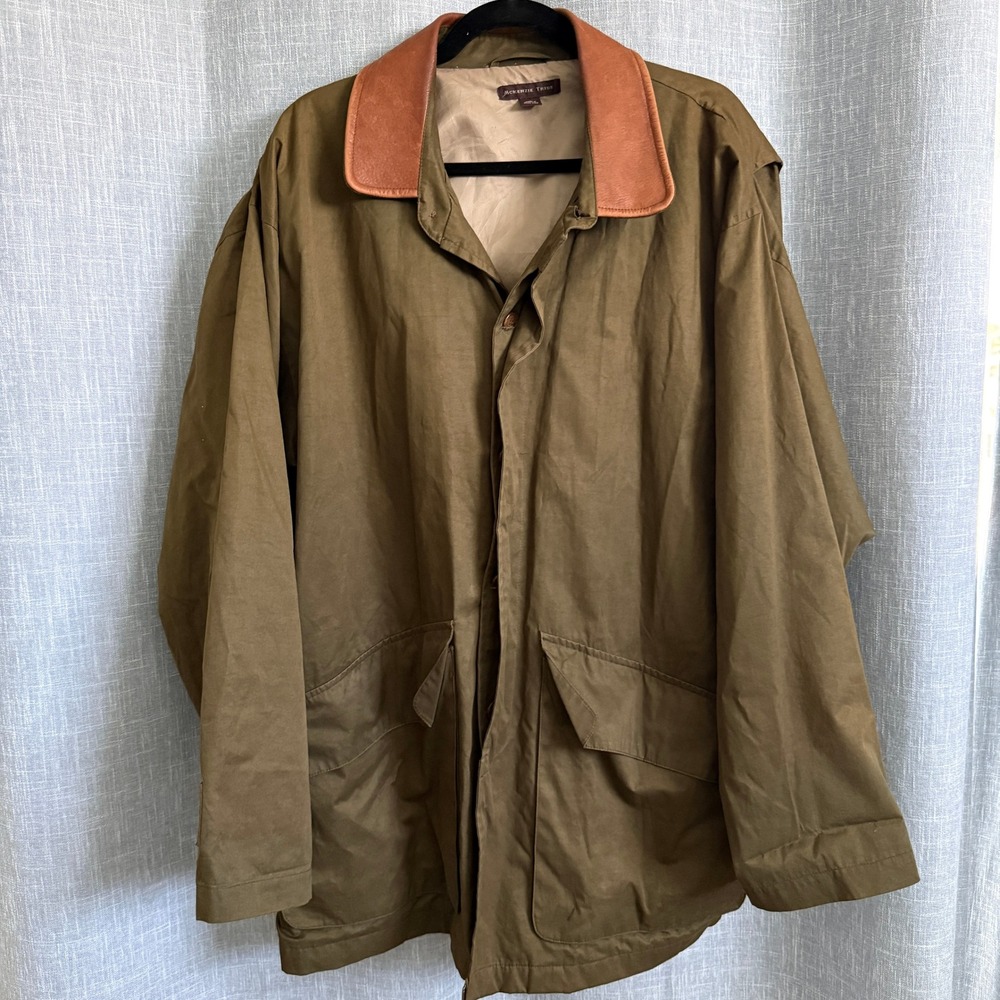 McKenzie Tribe Barn Jacket Womens Large Olive Green Leather Collar Utility Coat